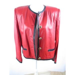 Vintage 12 Cropped  80's Soft Red Leather Jacket Lined Pads